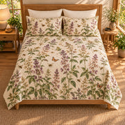 Basil blossoms pollinator garden quilt set elevated front view