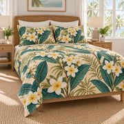 Plumeria tropical botanical quilt set left angle