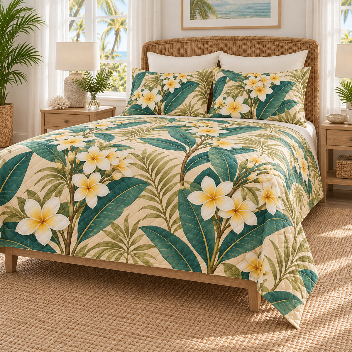 Plumeria tropical botanical quilt set right angle