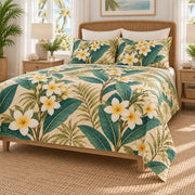 Plumeria tropical botanical quilt set right angle
