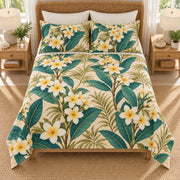 Plumeria tropical botanical quilt set elevated front view