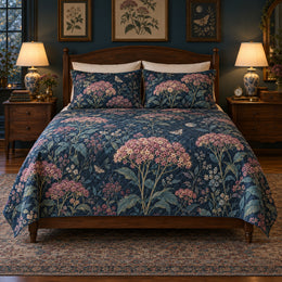 Stonecrop Flowers Quilt Set, Twilight Cottage Bedding, Gift for Nature Lovers