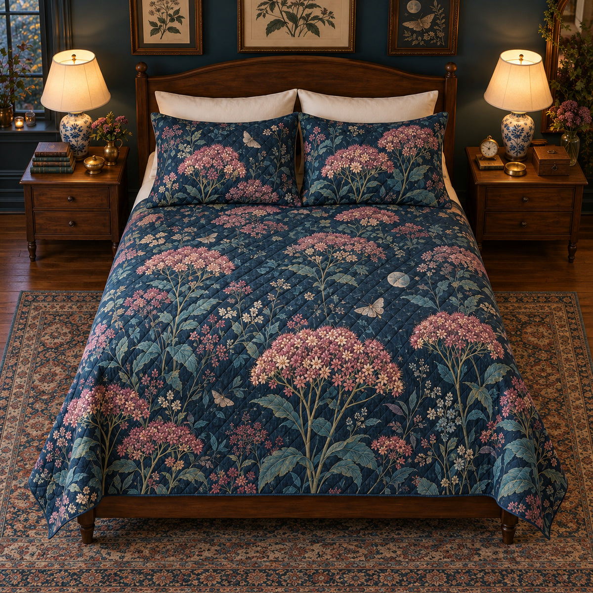 Stonecrop Flowers quilt set elevated overhead view