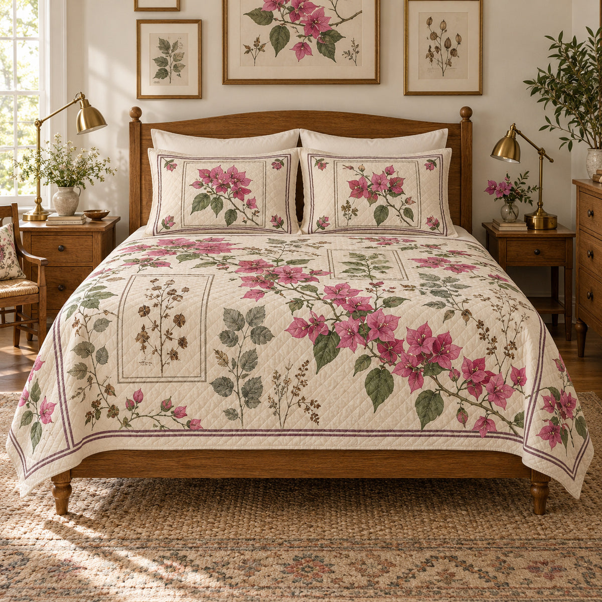 Bougainvillea quilt set front hero view