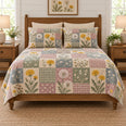Dandelion Quilt Set, Cottage Patchwork Bedding, Gift for Garden Dreamers