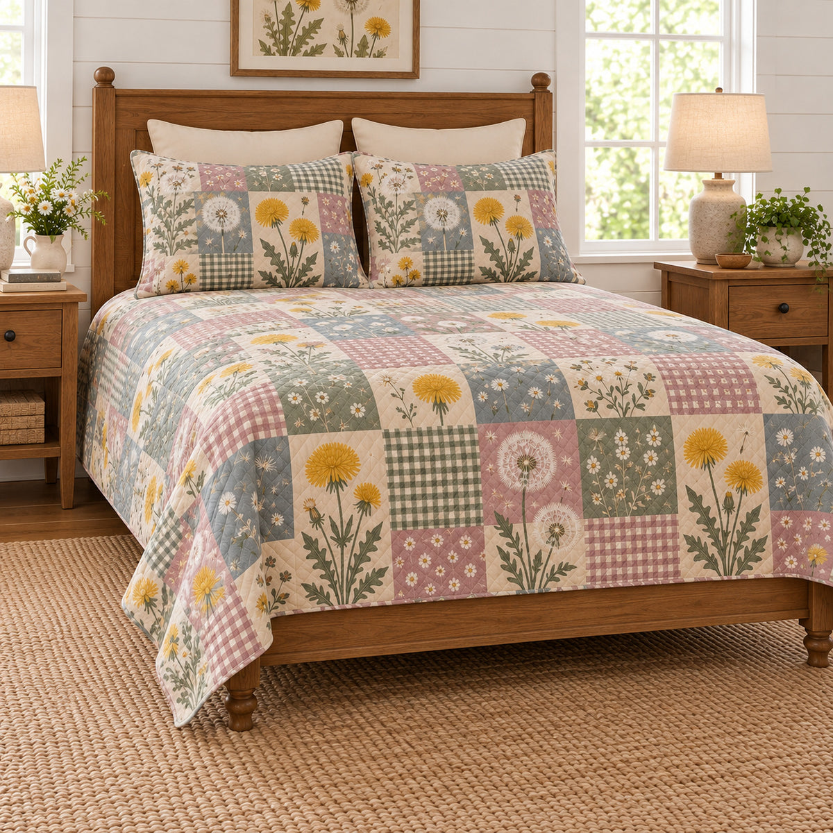 Dandelion quilt set left angle view