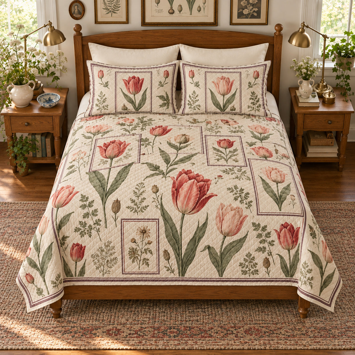 Tulip quilt set elevated overhead view