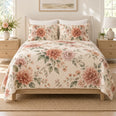 Dahlia Quilt Set, Romantic Watercolor Bedding, Gift for Autumn Gardeners