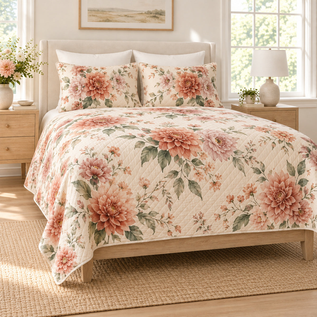 Dahlia quilt set left angle view
