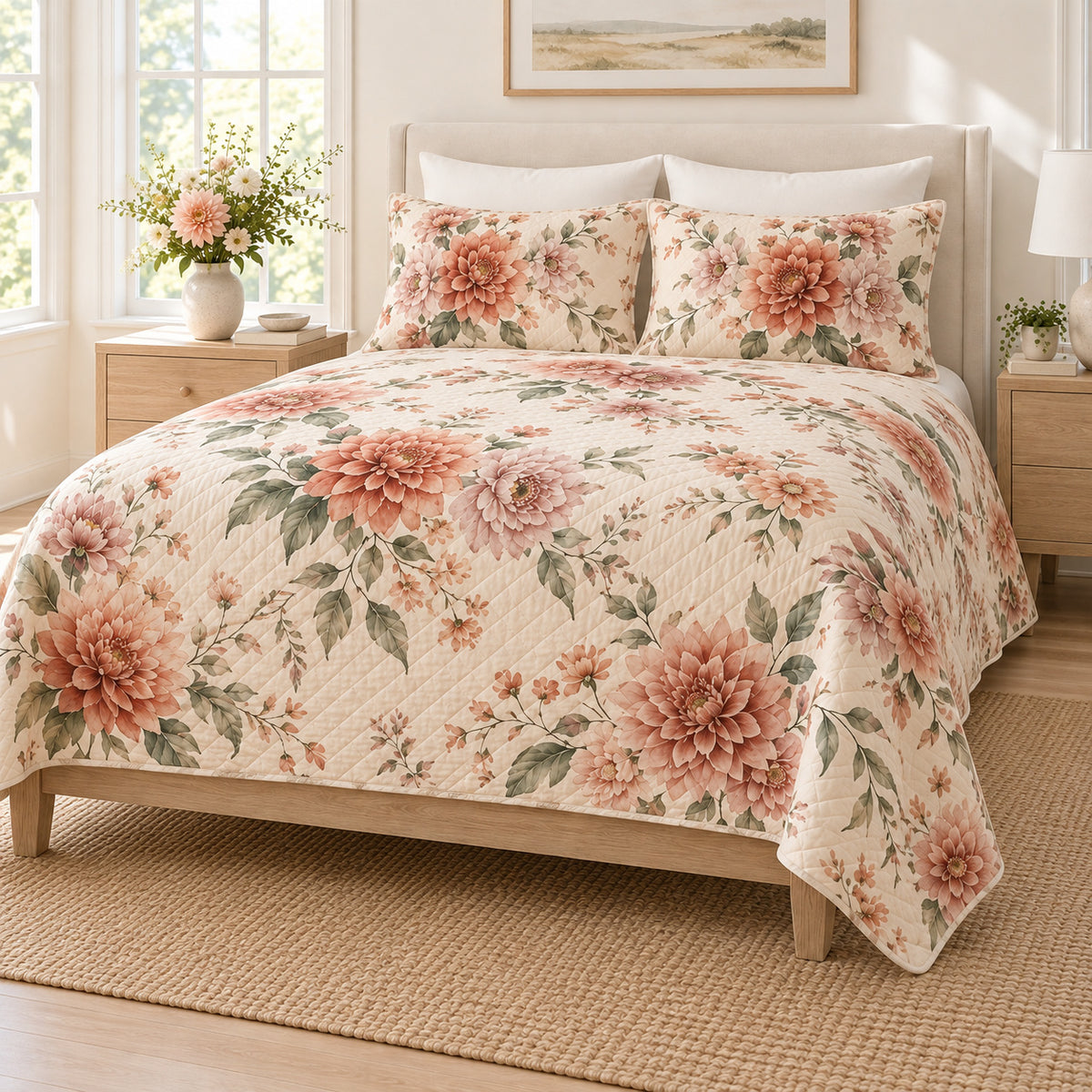 Dahlia quilt set right angle view