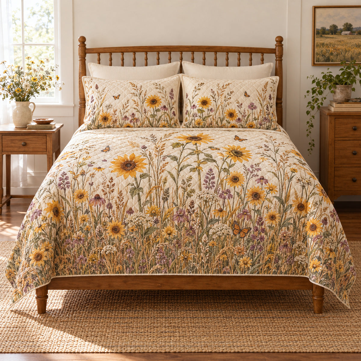 Sunflower quilt set front hero view