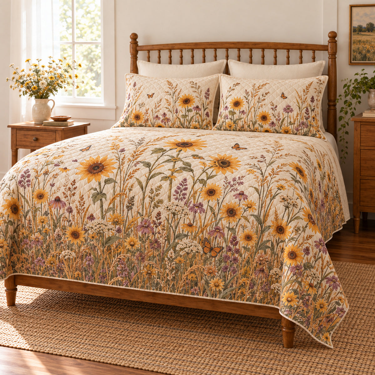 Sunflower quilt set right angle view