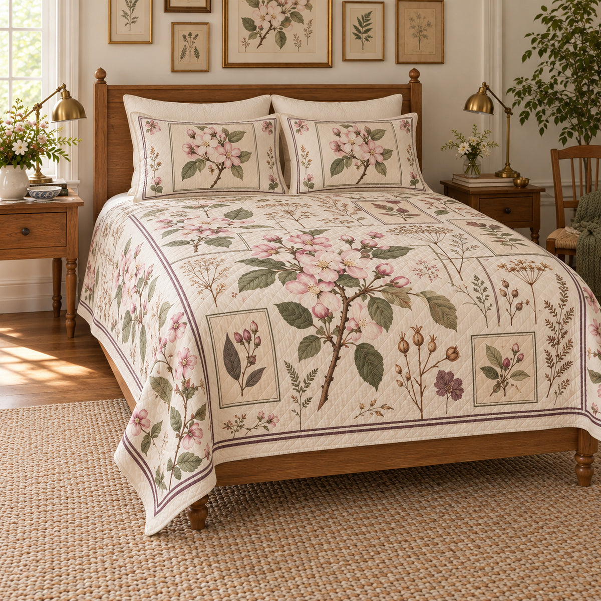 Apple blossom quilt set left angle view