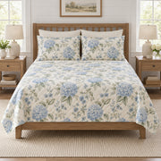 Powder blue hydrangea garden quilt set front view