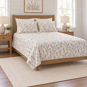 Lavender blue English meadow quilt set left angle view