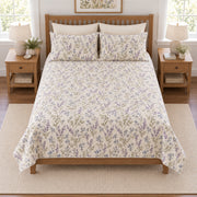 Lavender blue English meadow quilt set elevated overhead view