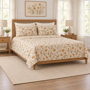 Golden ochre cottage daisy quilt set left angle view