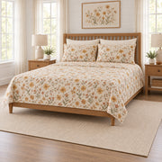 Golden ochre cottage daisy quilt set right angle view