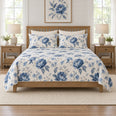 Indigo Peony Quilt Set, Watercolor Blue Floral Bedding, Gift for Peony Lovers