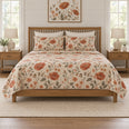 Terracotta Poppy Quilt Set, Warm Meadow Bedding, Gift for Poppy Lovers