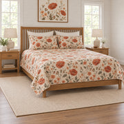 Terracotta poppy meadow quilt set left angle view
