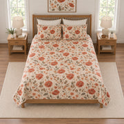 Terracotta poppy meadow quilt set elevated overhead view