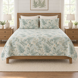 Sea Glass Fern Quilt Set, Jasmine Botanical Bedding, Gift for Plant Lovers