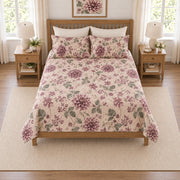 Dusty plum dahlia quilt set elevated overhead view