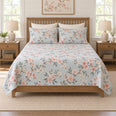 Coral Cherry Blossom Quilt Set, Mist Blue Bedding, Gift for Cherry Blossom Lovers