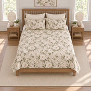 Ivory rose quilt set, elevated straight-on overhead view