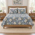 Dusty Denim Dogwood Quilt Set, Blue Floral Bedding, Gift for Dogwood Lovers