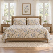 Warm sand bluebell quilt set front view with diamond stitching