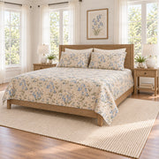 Warm sand bluebell quilt set right angle view