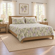 Soft celadon wisteria quilt set left angle view