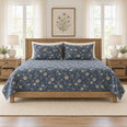 Smoky Navy Chamomile Quilt Set, Floral Bedding, Gift for Chamomile Lovers