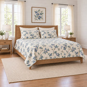 Warm ivory blueberry vine quilt set left angle view