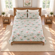 Mist aqua blush lotus quilt set elevated overhead view