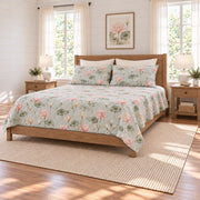 Mist aqua blush lotus quilt set right angle view