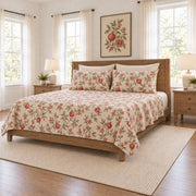 Oatmeal pomegranate branch quilt set right angle view