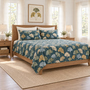 Dusty teal ginkgo fan quilt set left angle view