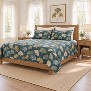 Dusty teal ginkgo fan quilt set right angle view