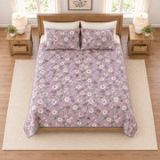 Soft lilac hellebore quilt set elevated overhead view