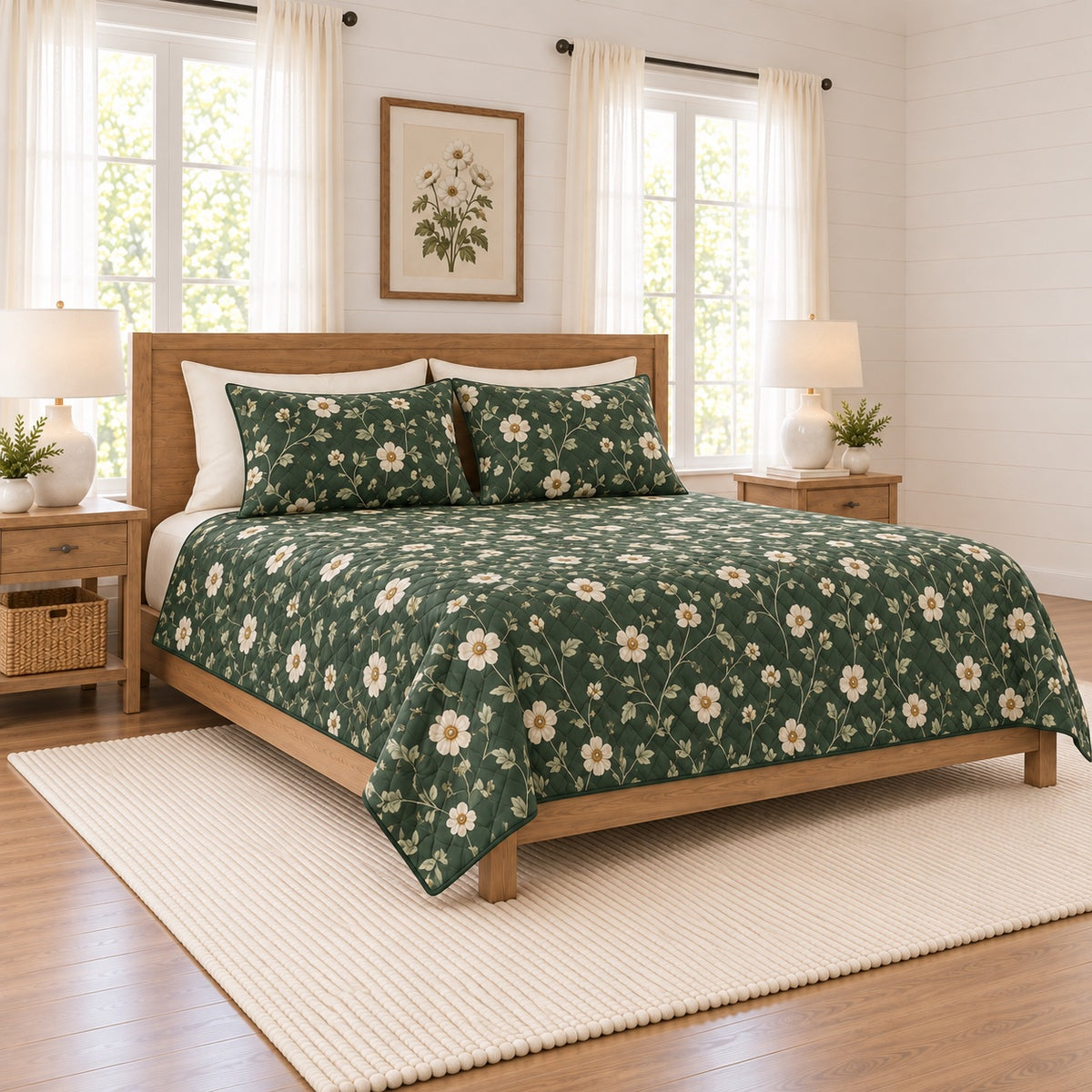 Deep forest anemone vine quilt set left angle view