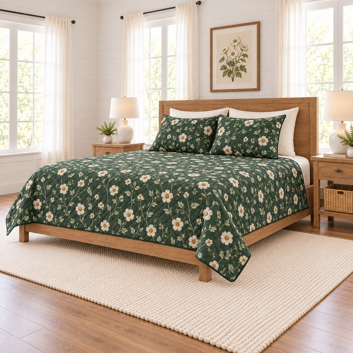 Deep forest anemone vine quilt set right angle view