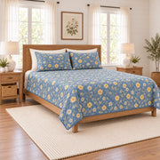 Misty cornflower blue buttercup quilt set left angle view