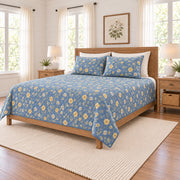 Misty cornflower blue buttercup quilt set right angle view