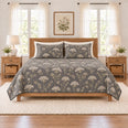 Soft Charcoal Queen Anne's Lace Quilt Set, Botanical Bedding, Gift for Wildflower Lovers