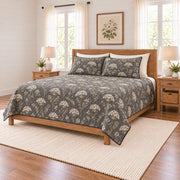 Soft charcoal Queen Anne's lace quilt set right angle