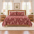 Dusty Cranberry Fern Frond Quilt Set, Botanical Bedding, Gift for Fern Lovers