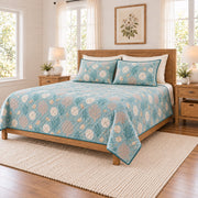 Muted aqua sand dollar and coral quilt set right angle